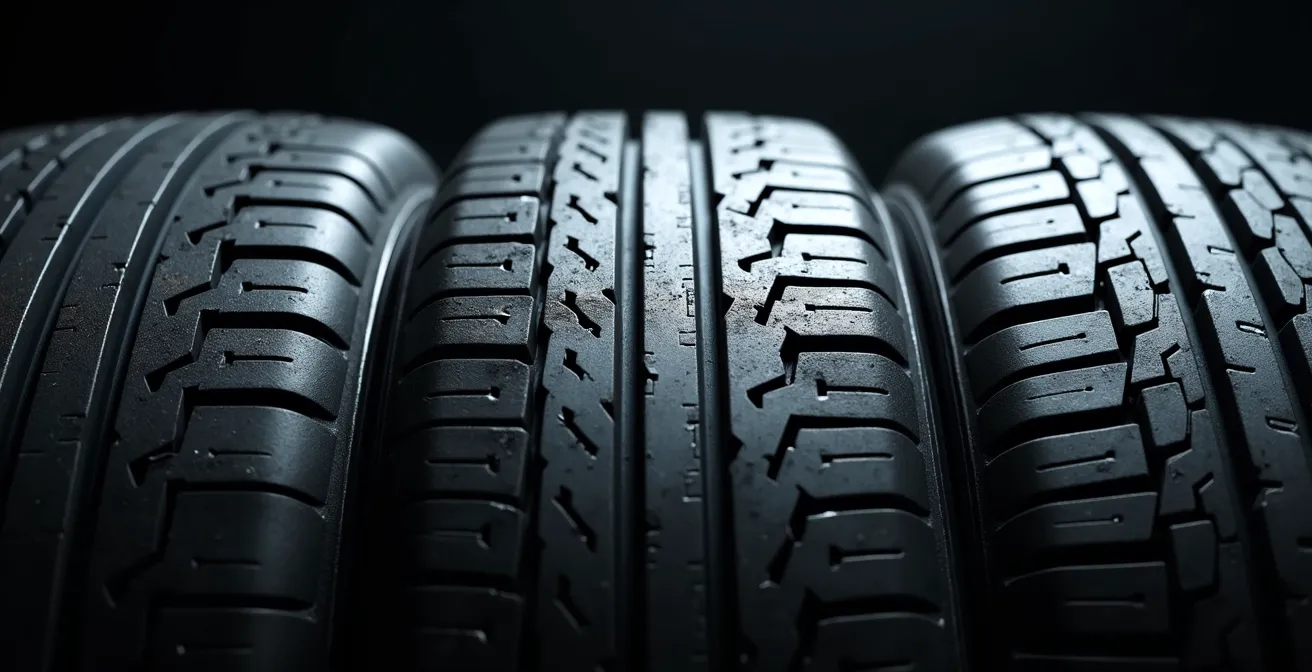 Vue macro comparative de trois profondeurs de sculptures de pneus